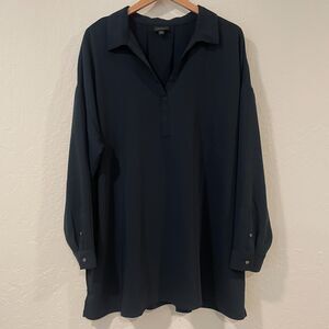 ~ J.Jill 2x Wearever Dress Black Vneck Tunic Above Knee Long Sleeve Pleated Slit